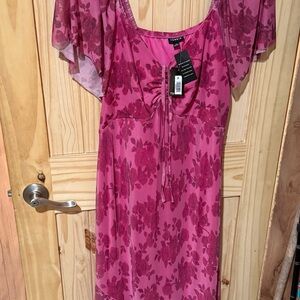 torrid Magenta Floral Midi Dress with Tie Front